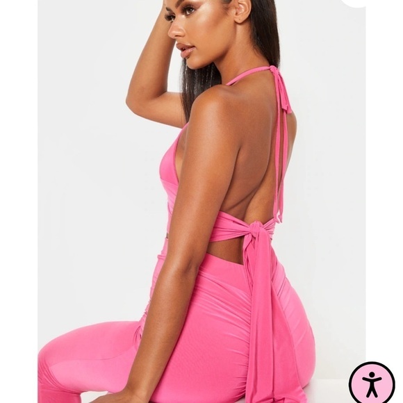 PrettyLittleThing Hot Pink Ring Detail Halterneck Crop Top Size 4 - Picture 7 of 8